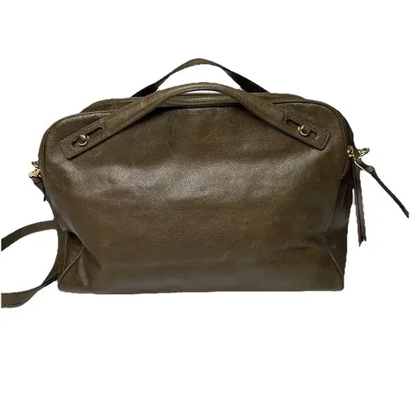 BANANA REPUBLIC Leather Large Duffle North/South Tote Dark Olive Green 2015 - Picture 10 of 16